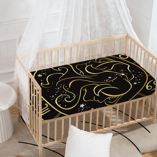 Gold And Black Gemini Sign Print Baby Crib Sheet