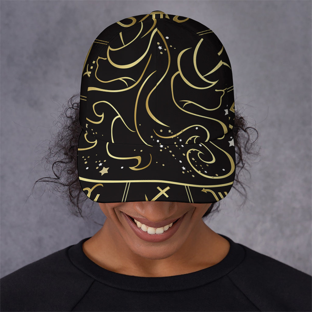 Gold And Black Gemini Sign Print Baseball Cap