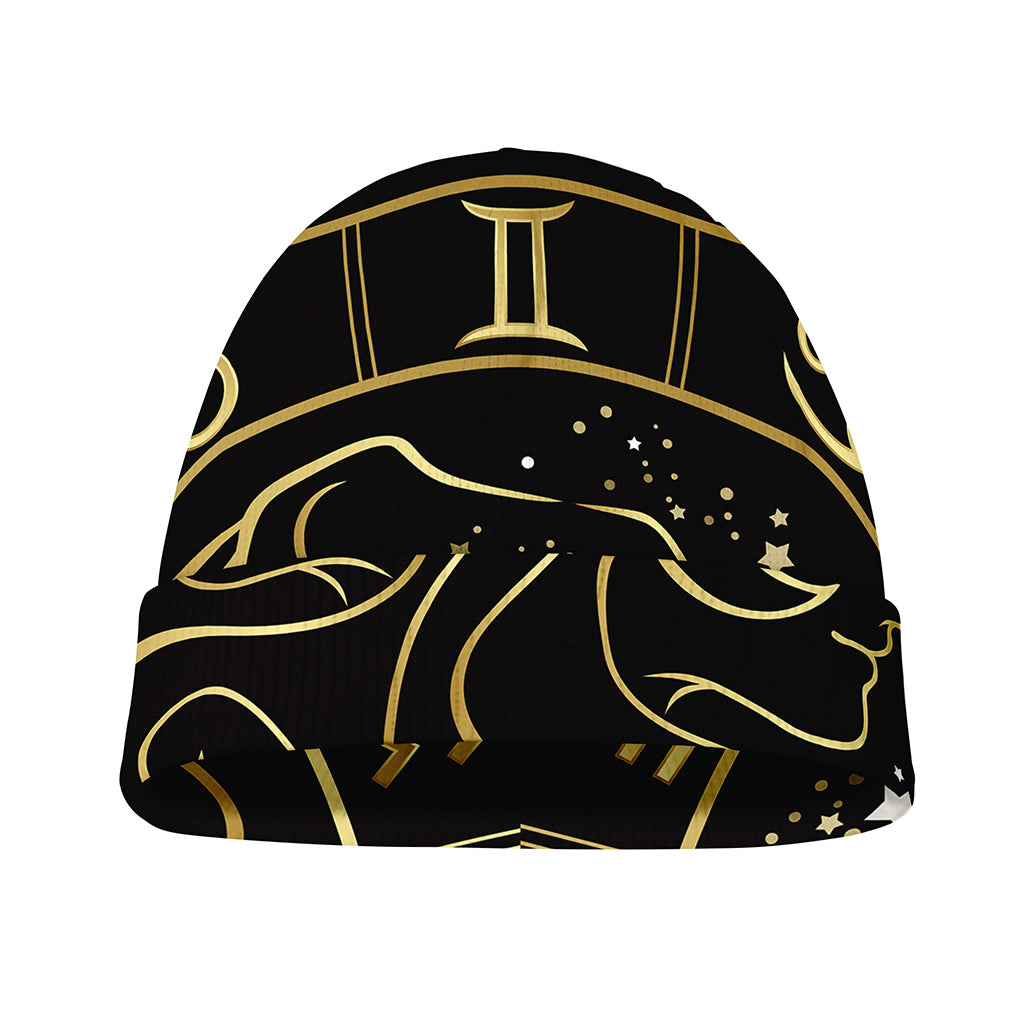 Gold And Black Gemini Sign Print Beanie