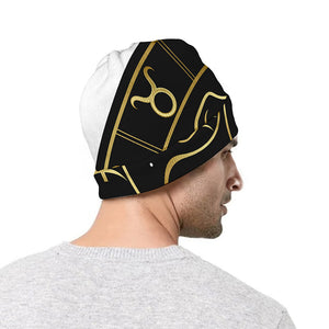 Gold And Black Gemini Sign Print Beanie