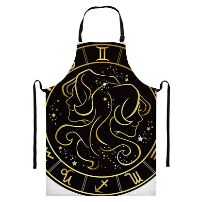 Gold And Black Gemini Sign Print Bib Apron With Pocket