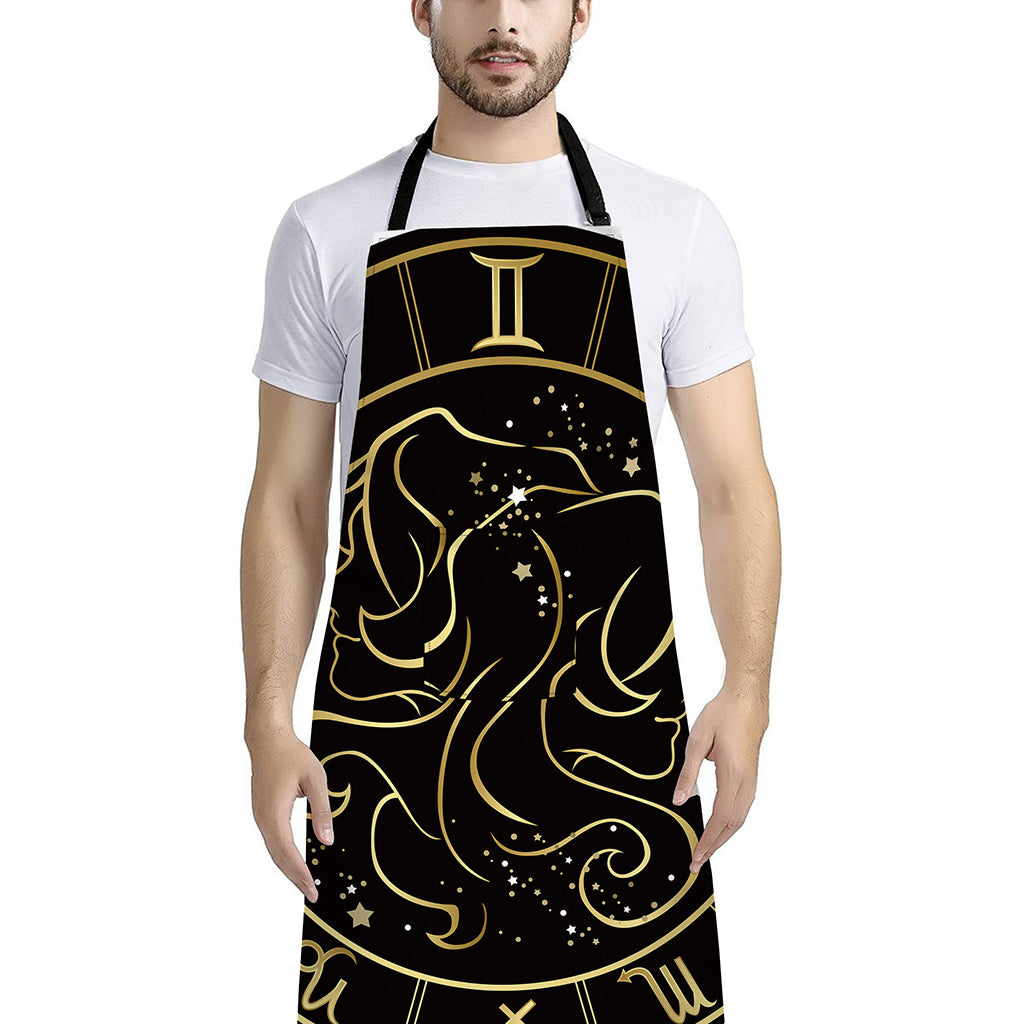 Gold And Black Gemini Sign Print Bib Apron With Pocket