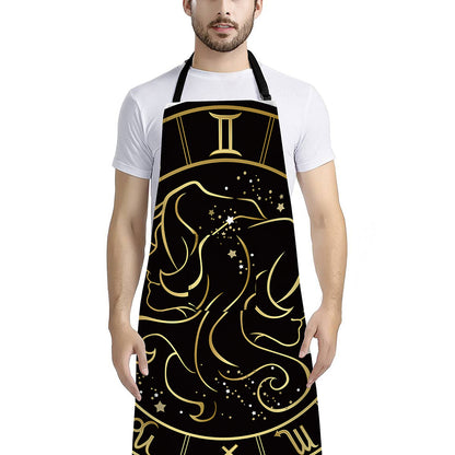 Gold And Black Gemini Sign Print Bib Apron With Pocket
