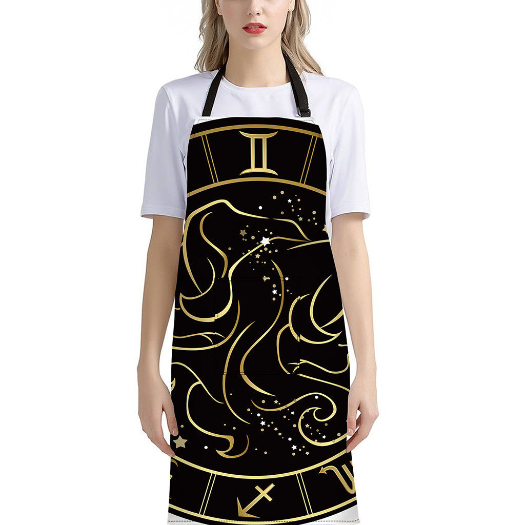 Gold And Black Gemini Sign Print Bib Apron With Pocket