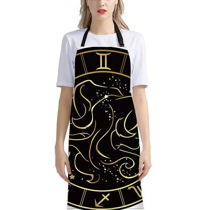 Gold And Black Gemini Sign Print Bib Apron With Pocket