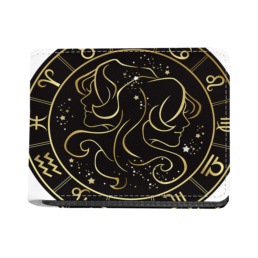 Gold And Black Gemini Sign Print Bifold Wallet