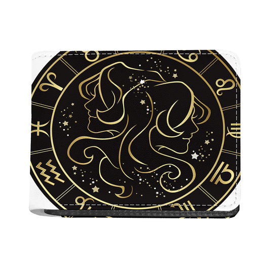 Gold And Black Gemini Sign Print Bifold Wallet