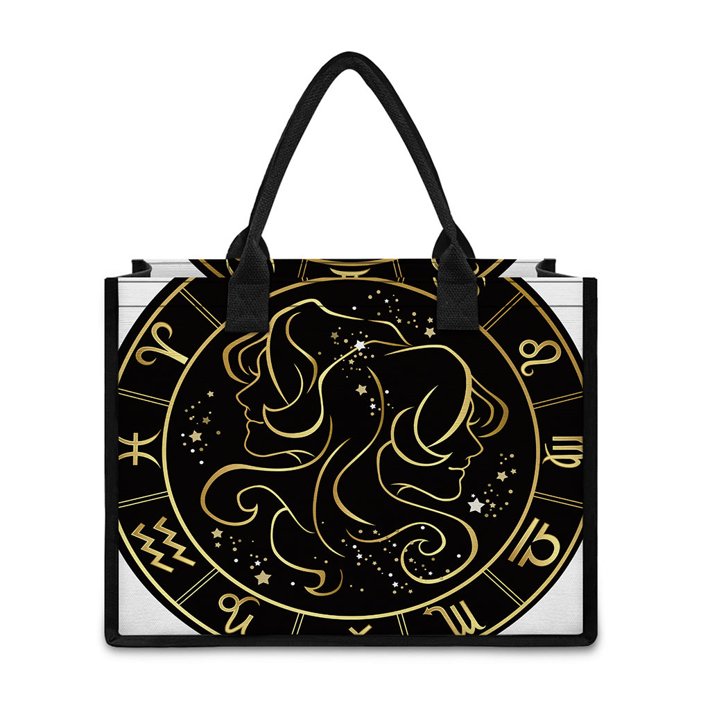 Gold And Black Gemini Sign Print Canvas Tote Bag