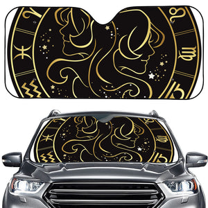 Gold And Black Gemini Sign Print Car Windshield Sun Shade