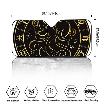 Gold And Black Gemini Sign Print Car Windshield Sun Shade