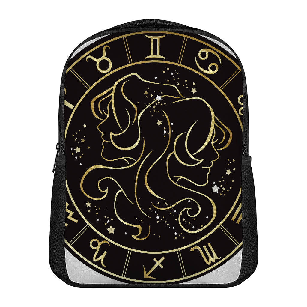 Gold And Black Gemini Sign Print Casual Backpack