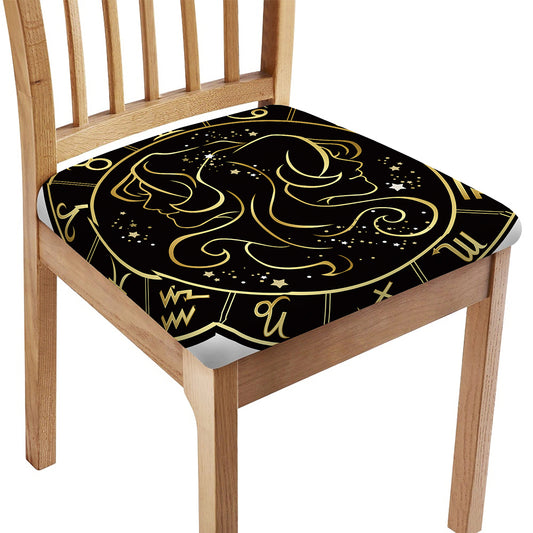 Gold And Black Gemini Sign Print Chair Cushion Cover