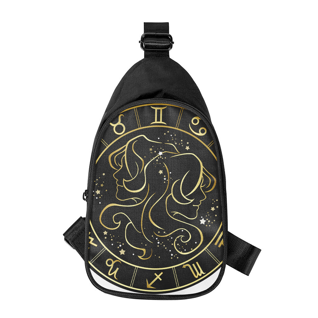 Gold And Black Gemini Sign Print Chest Bag