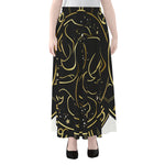 Gold And Black Gemini Sign Print Chiffon Maxi Skirt