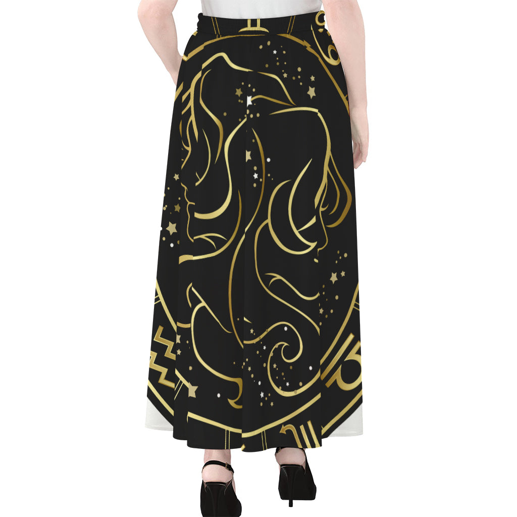 Gold And Black Gemini Sign Print Chiffon Maxi Skirt