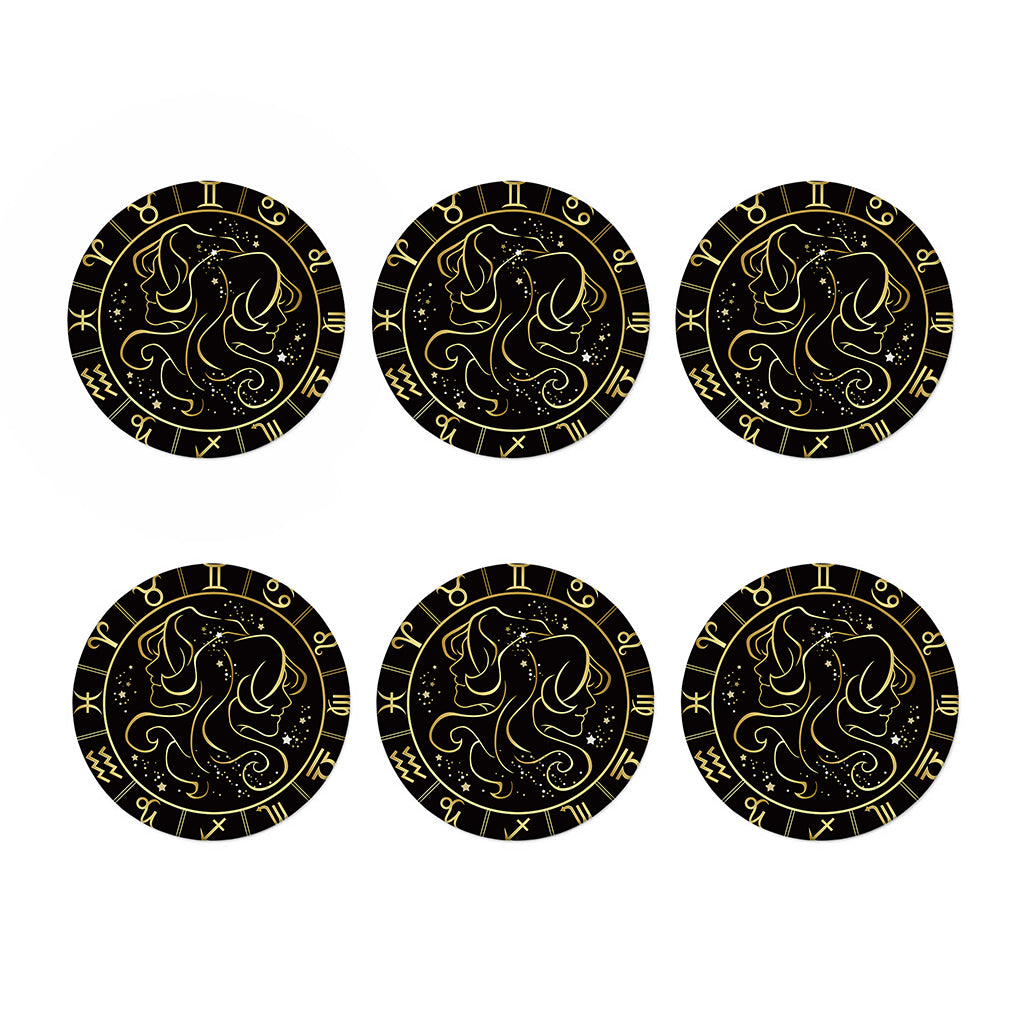 Gold And Black Gemini Sign Print Coaster Set
