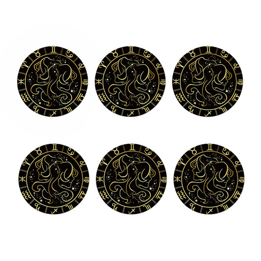 Gold And Black Gemini Sign Print Coaster Set