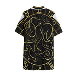Gold And Black Gemini Sign Print Cotton Hawaiian Shirt