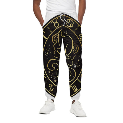 Gold And Black Gemini Sign Print Cotton Pants
