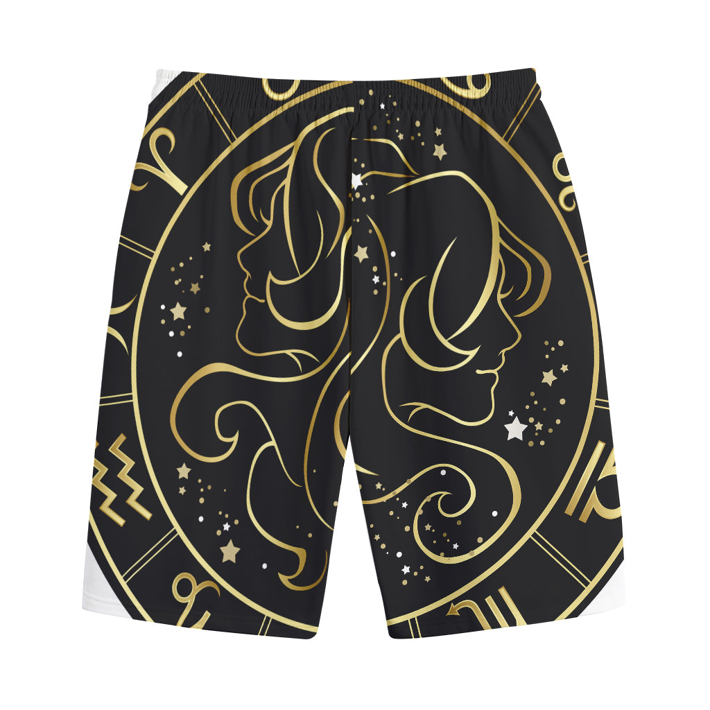 Gold And Black Gemini Sign Print Cotton Shorts