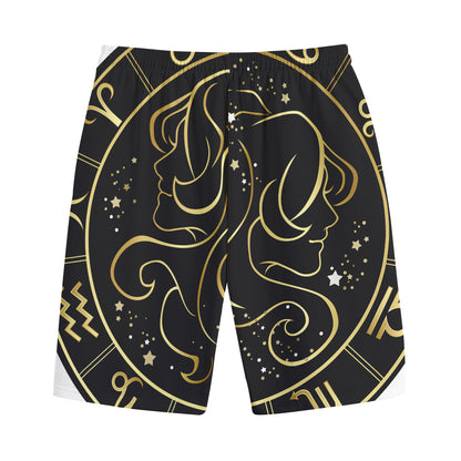 Gold And Black Gemini Sign Print Cotton Shorts