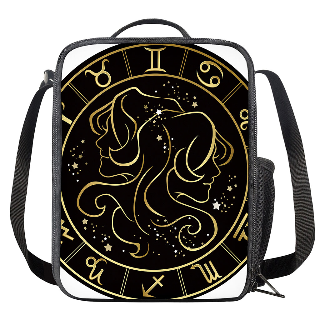 Gold And Black Gemini Sign Print Crossbody Lunch Bag