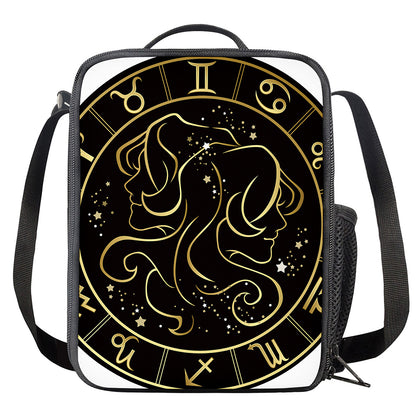 Gold And Black Gemini Sign Print Crossbody Lunch Bag