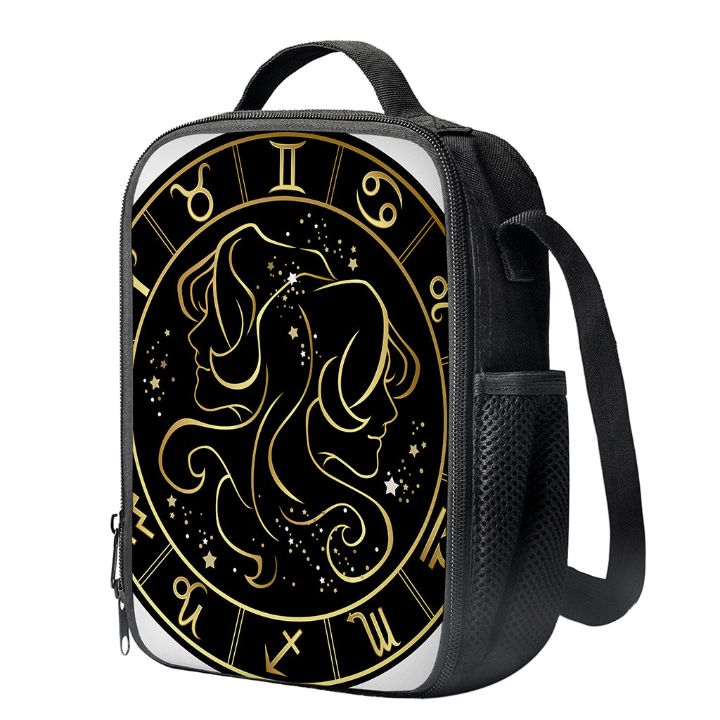 Gold And Black Gemini Sign Print Crossbody Lunch Bag