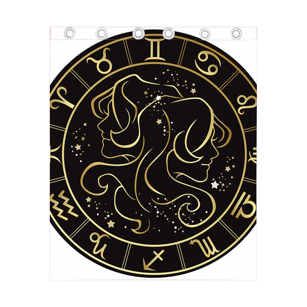Gold And Black Gemini Sign Print Curtain