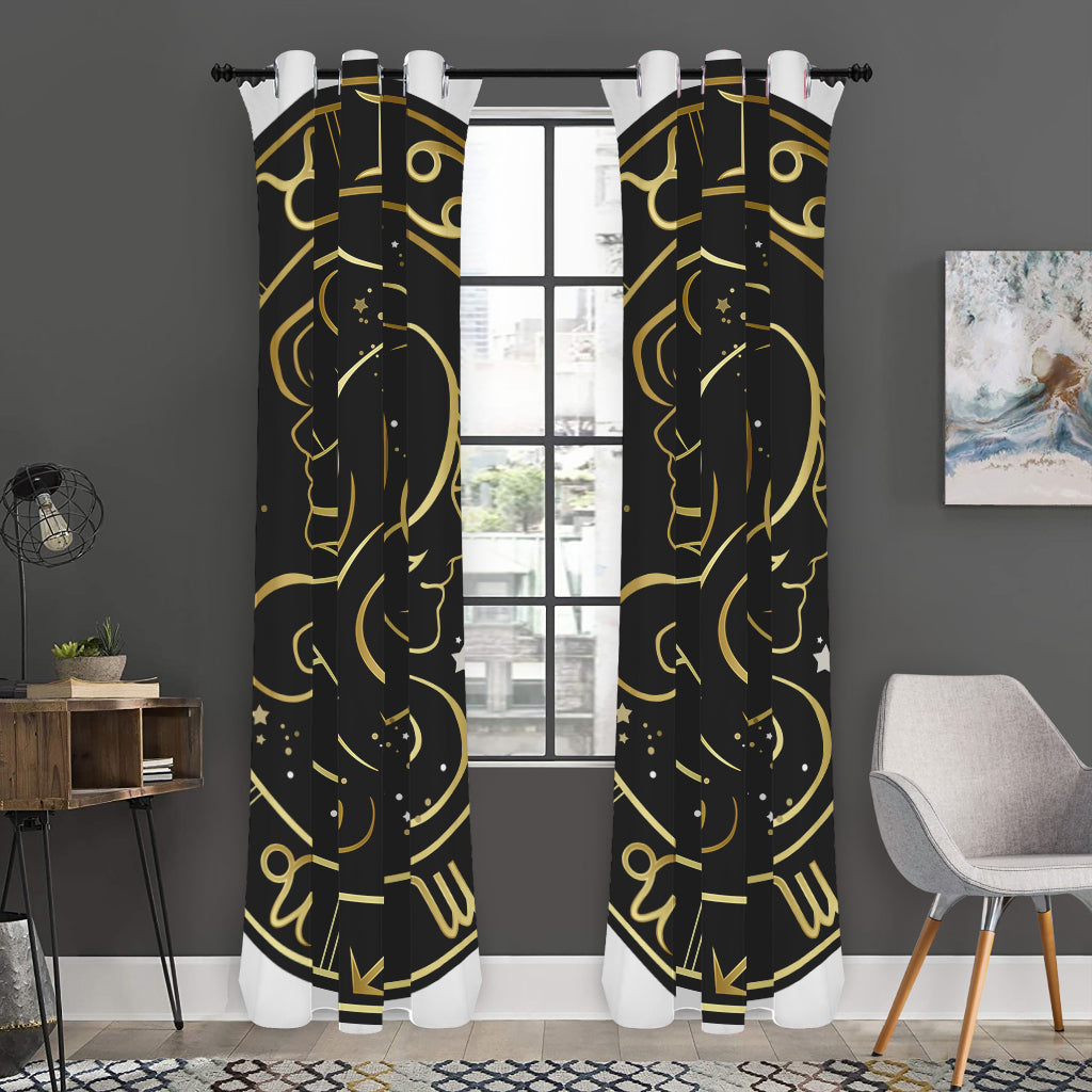 Gold And Black Gemini Sign Print Curtain
