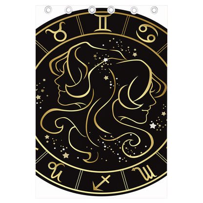 Gold And Black Gemini Sign Print Curtain