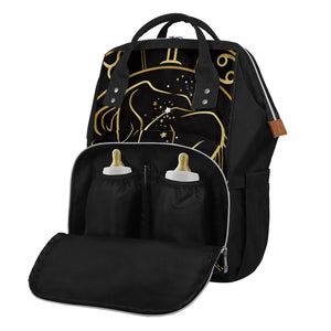 Gold And Black Gemini Sign Print Diaper Bag