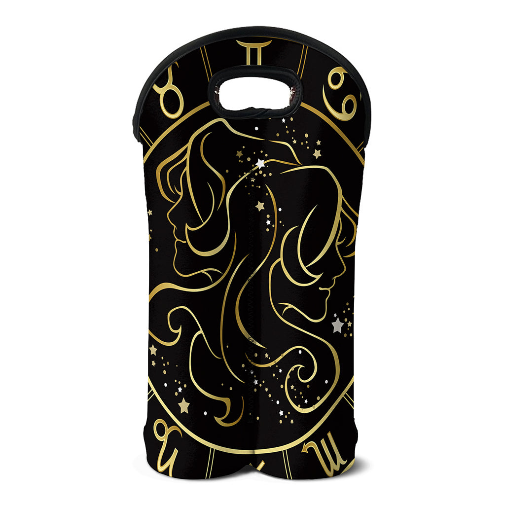 Gold And Black Gemini Sign Print Double Neoprene Wine Tote