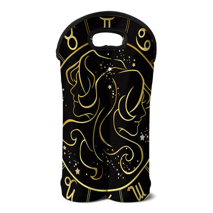 Gold And Black Gemini Sign Print Double Neoprene Wine Tote
