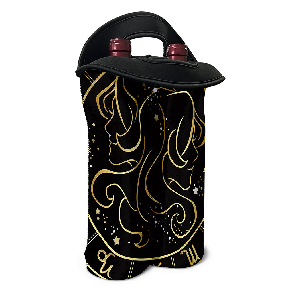 Gold And Black Gemini Sign Print Double Neoprene Wine Tote