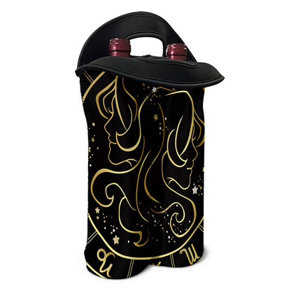 Gold And Black Gemini Sign Print Double Neoprene Wine Tote