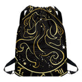 Gold And Black Gemini Sign Print Drawstring Backpack