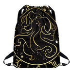 Gold And Black Gemini Sign Print Drawstring Backpack