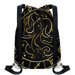 Gold And Black Gemini Sign Print Drawstring Backpack