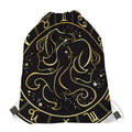 Gold And Black Gemini Sign Print Drawstring Bag