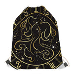 Gold And Black Gemini Sign Print Drawstring Bag