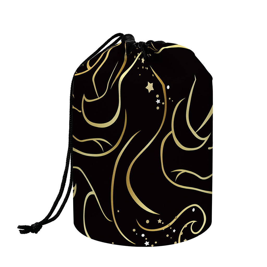 Gold And Black Gemini Sign Print Drawstring Makeup Bag