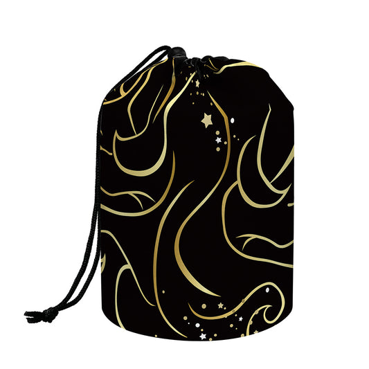 Gold And Black Gemini Sign Print Drawstring Makeup Bag