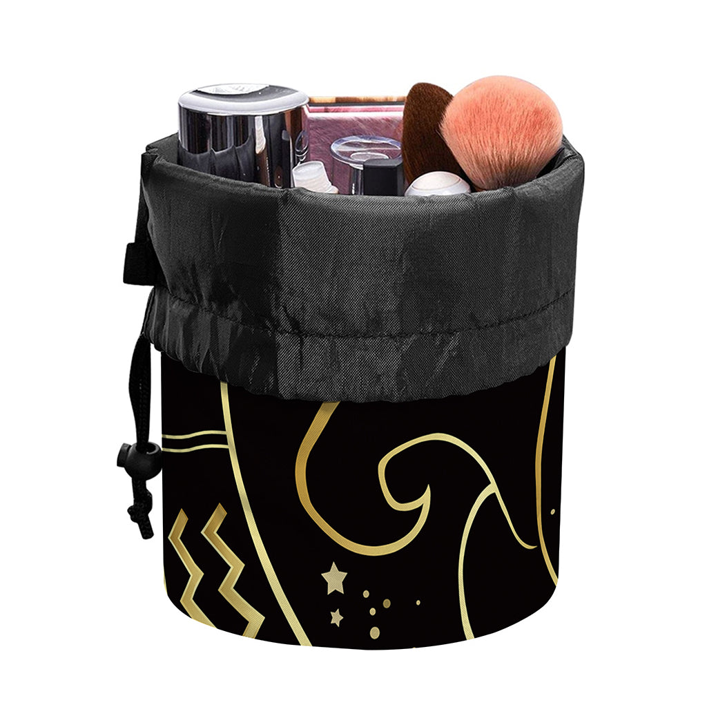 Gold And Black Gemini Sign Print Drawstring Makeup Bag