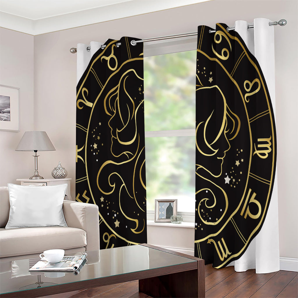 Gold And Black Gemini Sign Print Extra Wide Grommet Curtains