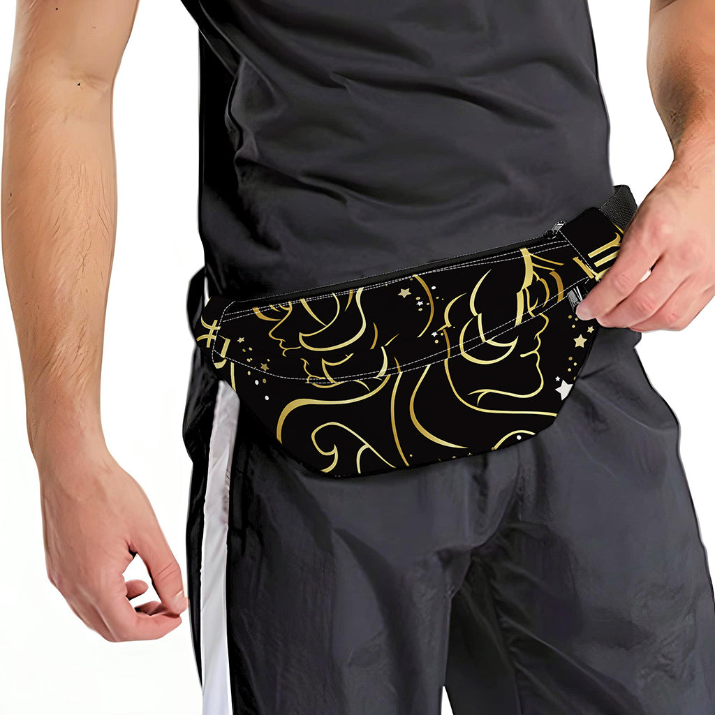 Gold And Black Gemini Sign Print Fanny Pack