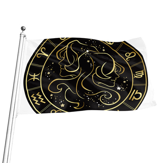 Gold And Black Gemini Sign Print Flag
