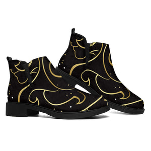 Gold And Black Gemini Sign Print Flat Ankle Boots