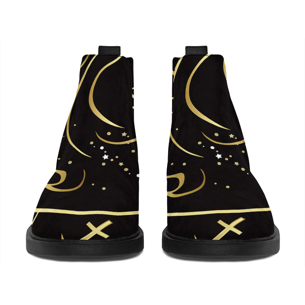 Gold And Black Gemini Sign Print Flat Ankle Boots