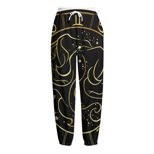 Gold And Black Gemini Sign Print Fleece Lined Knit Pants